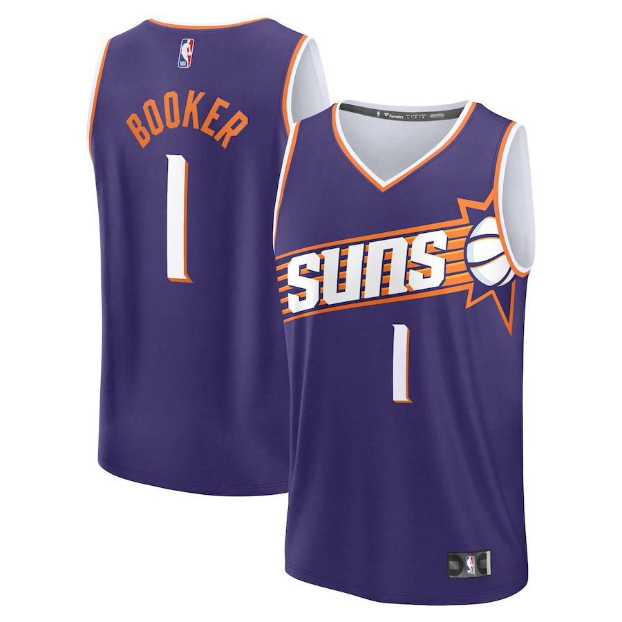 Men Phoenix Suns #1 Devin Booker Fanatics Branded Purple Icon Edition 2023-24 Fast Break Replica NBA Jersey